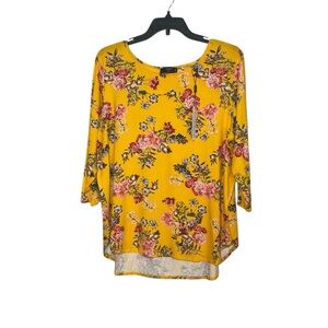 Tahari yellow with red and pink floral print 1X